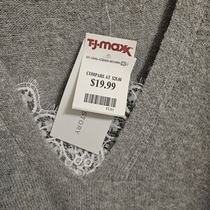 Gray Sweater with Lace Detail